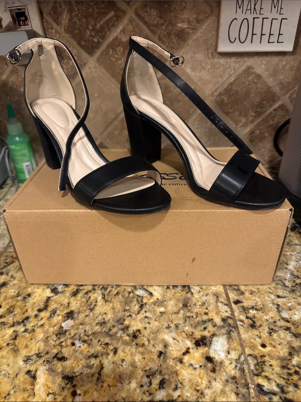 Kelly & Katie Black Ankle-Strap Block Heel Sandals